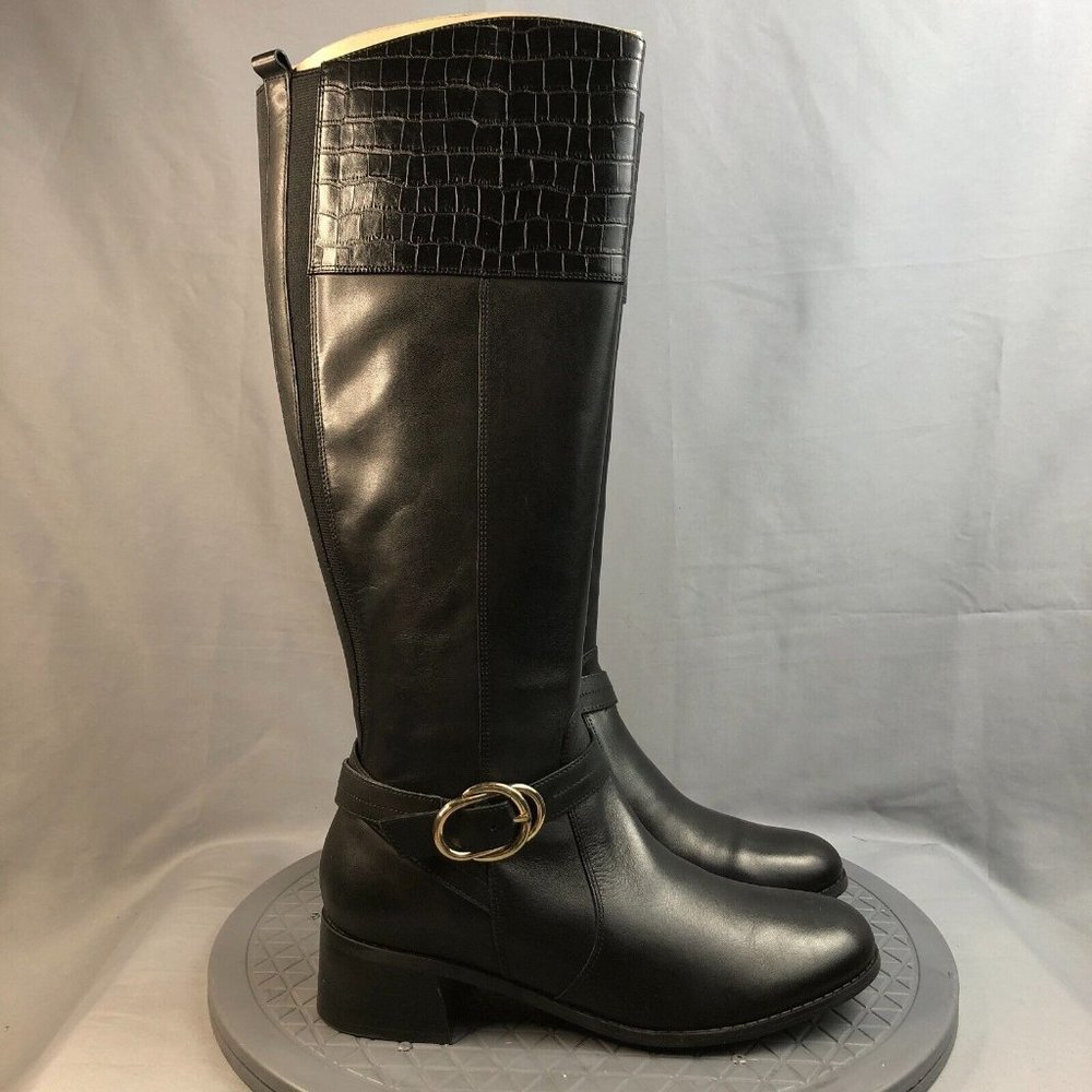 Marc Fisher Womens Boots Size 9.5 M Medium Calf Leather Tall Shaft Black Buckle